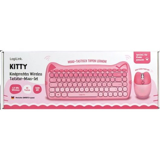 Tastatur LogiLink ID0220 Universal Membran kabellose Maus rosa QWERTZ