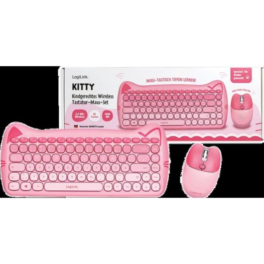 Tastatur LogiLink ID0220 Universal Membran kabellose Maus rosa QWERTZ