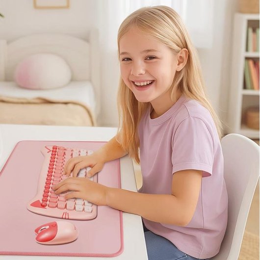 Tastatur LogiLink ID0220 Universal Membran kabellose Maus rosa QWERTZ