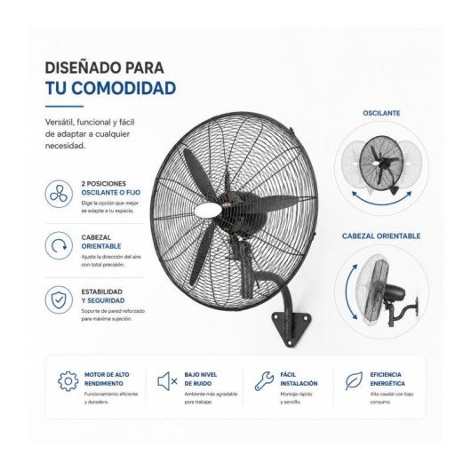 Ventilador de Pared Bilake Borrasca 145W 56cm Oscilante Cabezal Inclinable Seguridad Metálica