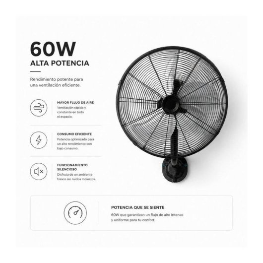 Ventilador de Pared Bilake Arrecife 60W 40cm Oscilante Silencioso Cabezal Inclinable