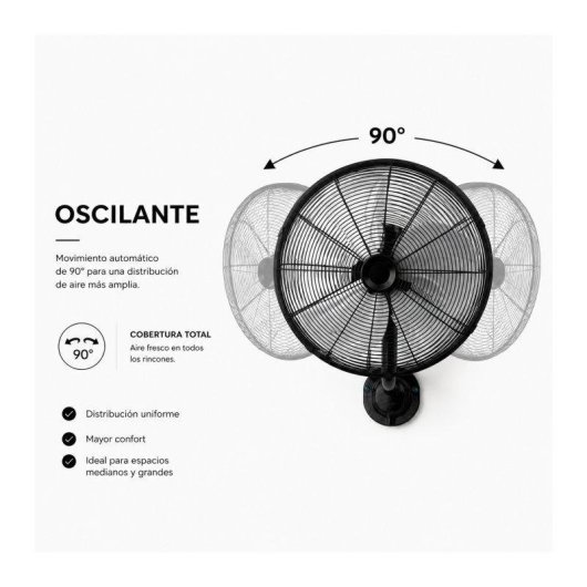 Ventilador de Pared Bilake Arrecife 60W 40cm Oscilante Silencioso Cabezal Inclinable