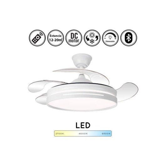 Ventilador de Techo con Luz Bilake ONE 45W 108cm 6 Velocidades Motor DC Aspas Retráctiles Mando