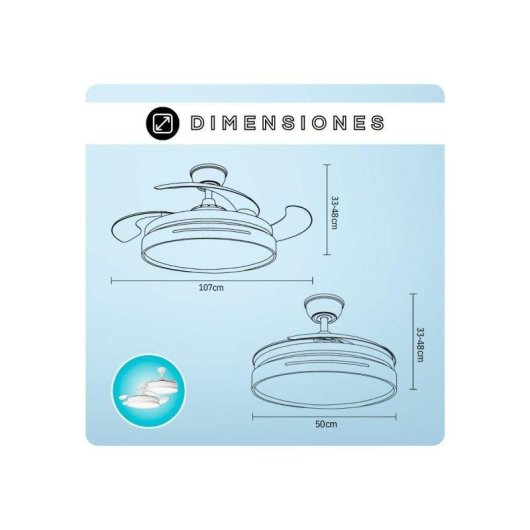 Ventilador de Techo con Luz Bilake ONE 45W 108cm 6 Velocidades Motor DC Aspas Retráctiles Mando