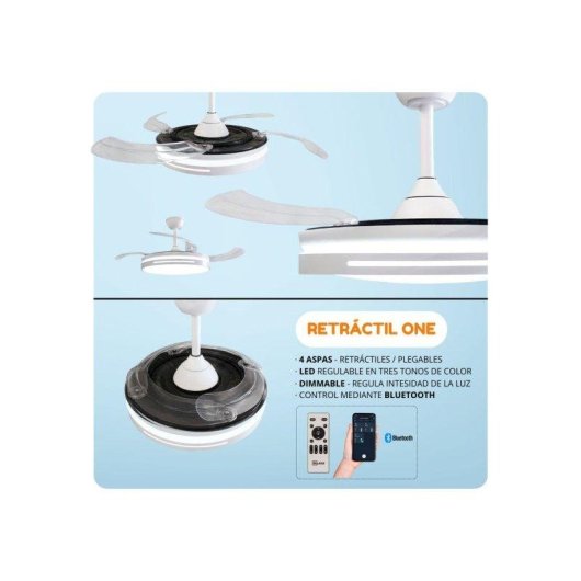 Ventilador de Techo con Luz Bilake ONE 45W 108cm 6 Velocidades Motor DC Aspas Retráctiles Mando