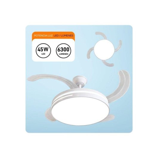 Ventilador de Techo con Luz Bilake ONE 45W 108cm 6 Velocidades Motor DC Aspas Retráctiles Mando