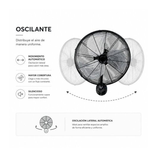 Ventilador de Pared Bilake Arrecife 90W 45cm Oscilante Silencioso Cabezal Inclinable