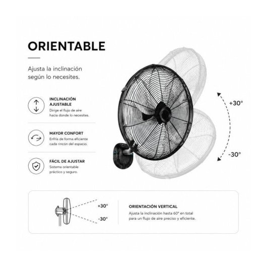 Ventilador de Pared Bilake Arrecife 90W 45cm Oscilante Silencioso Cabezal Inclinable