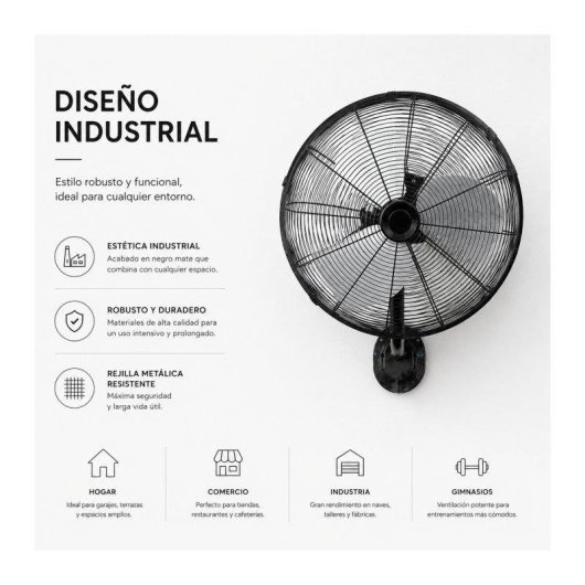 Ventilador de Pared Bilake Arrecife 90W 45cm Oscilante Silencioso Cabezal Inclinable