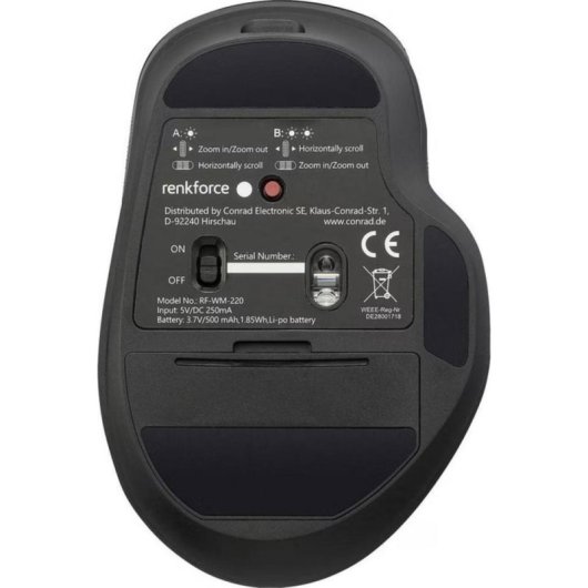 Ratón Renkforce RF-WM-220 Bluetooth 4800 DPI Negro Ergonomía Recargable
