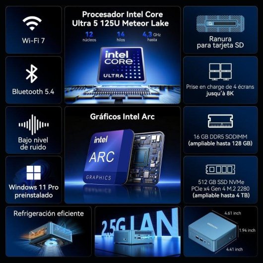 Mini PC GEEKOM IT12 Intel Core Ultra 5 125U 16GB 512GB SSD Windows 11 WiFi 7