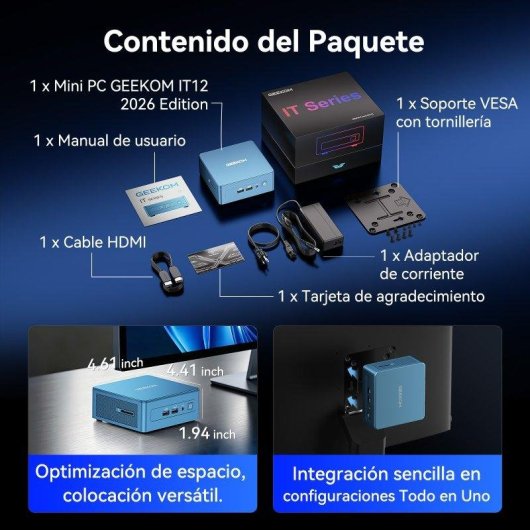Mini PC GEEKOM IT12 Intel Core Ultra 5 125U 16GB 512GB SSD Windows 11 WiFi 7