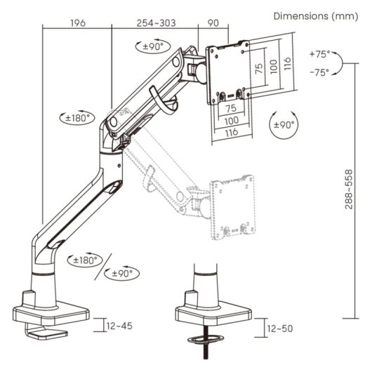 Kimex Soporte De Mesa Con Muelle De Gas Para Pc 24"-57"