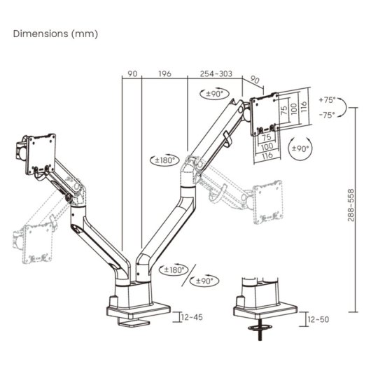 Kimex Soporte De Mesa Con Muelle De Gas Para 2 Pc 24"-45"