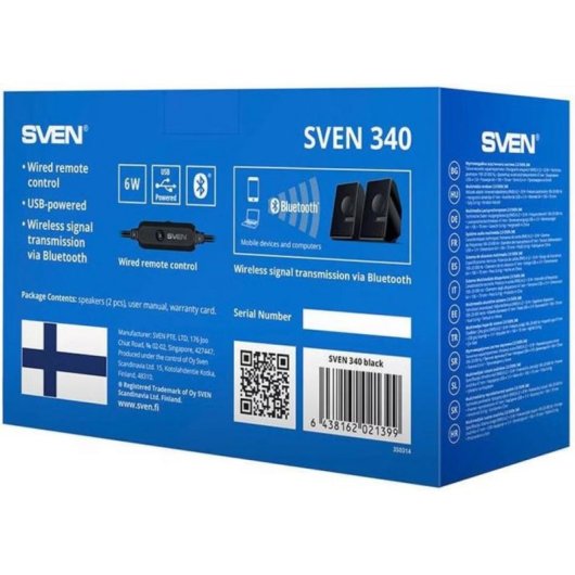Haut-parleurs Sven 340 USB stéréo 6W avec Bluetooth et contrôle intégré