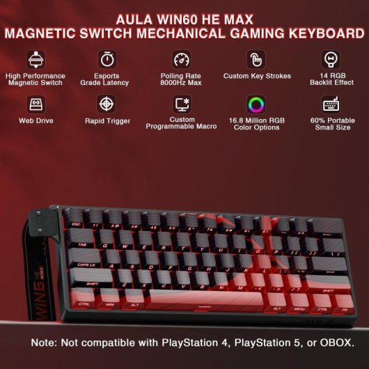 Teclado Aula WIN60 HE MAX Hall Effect Magnético compacto 60% 8000Hz RGB