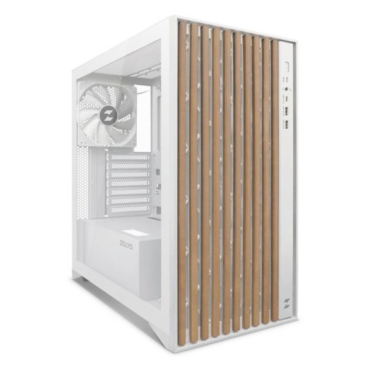 Caixa PC Zolyd Dynaria ATX elegante em madeira branca com vidro temperado