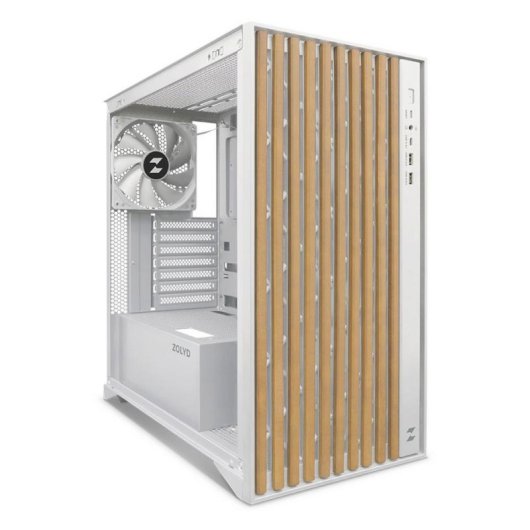Caixa PC Zolyd Dynaria ATX elegante em madeira branca com vidro temperado