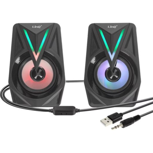 Altoparlanti LinQ cablati 6 W con connessione 3,5 mm e USB RGB