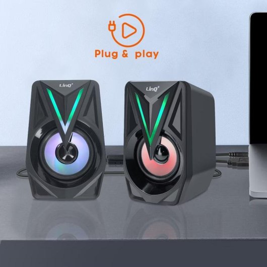 Altoparlanti LinQ cablati 6 W con connessione 3,5 mm e USB RGB