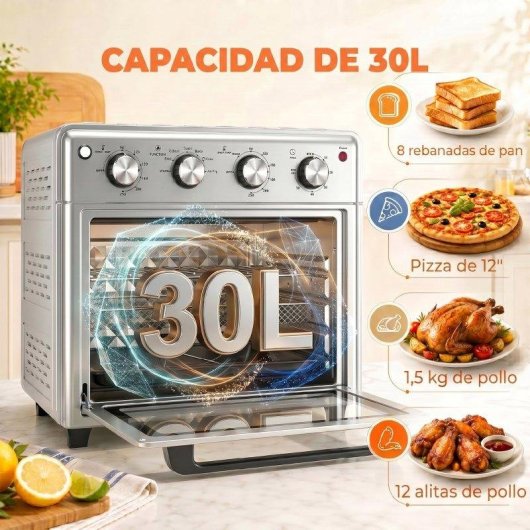 Horno Sobremesa Homcom 800-168V90SR 30L 43x39x39cm 1600W Convección Plata