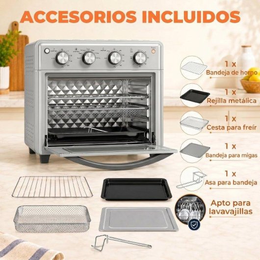 Horno Sobremesa Homcom 800-168V90SR 30L 43x39x39cm 1600W Convección Plata