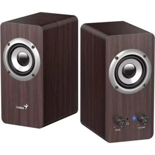 Haut-parleurs Genius PC câble 3,5 mm 10 W design bois avec contrôles