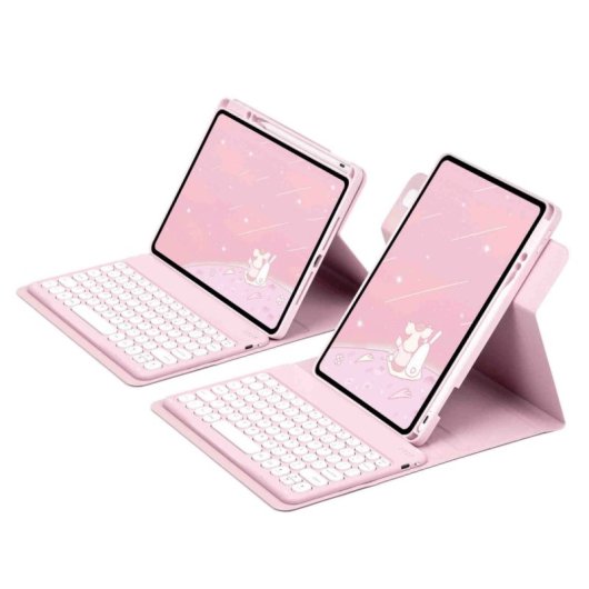 Royal Bailey Pd-d12 Funda Con Bluetooth Teclado Para Ipad 10.2(2021/2020/2019)/ipad Air 10.5/ipad Pro 10.5 Rosa