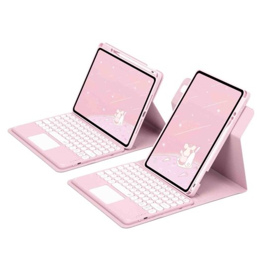Royal Bailey Pd-e12 Funda Con Bluetooth Teclado Para Ipad 10.2(2021/2020/2019)/ipad Air 10.5/ipad Pro 10.5 Rosa