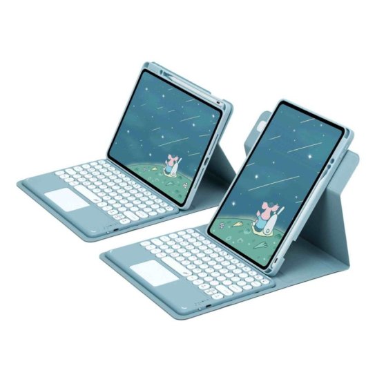 Royal Bailey Pd-e12-1 Funda Con Bluetooth Teclado Para Ipad 10.2(2021/2020/2019)/ipad Air 10.5/ipad Pro 10.5 Azul