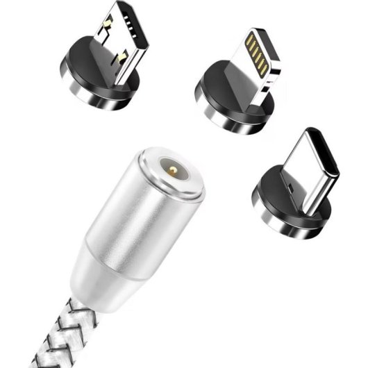 Cabo de carga magnético 3-em-1 Avizar USB-A para USB-C e Lightning 1m