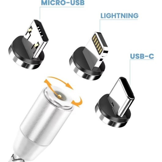 Cabo de carga magnético 3-em-1 Avizar USB-A para USB-C e Lightning 1m