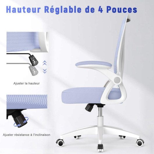 Chaise de bureau ergonomique Naspaluro violet avec roues et soutien lombaire