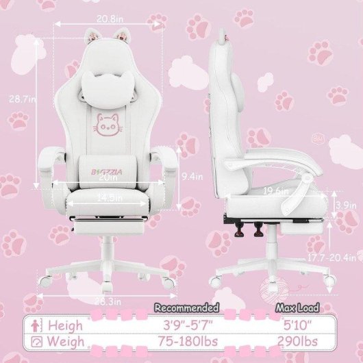 Silla Gaming para Niños Naspaluro Ergonómica Ajustable con Reposapiés