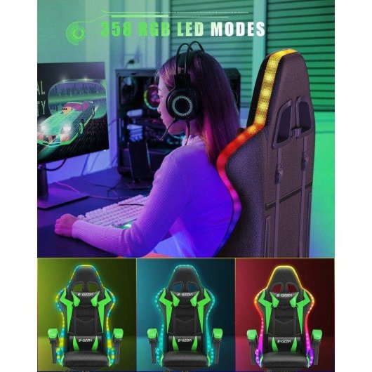 Chaise Gaming Naspaluro RGB LED Support Lombaire Repose-bras