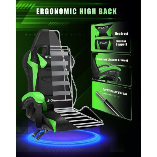 Chaise Gaming Naspaluro RGB LED Support Lombaire Repose-bras