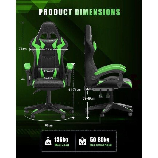 Chaise Gaming Naspaluro RGB LED Support Lombaire Repose-bras