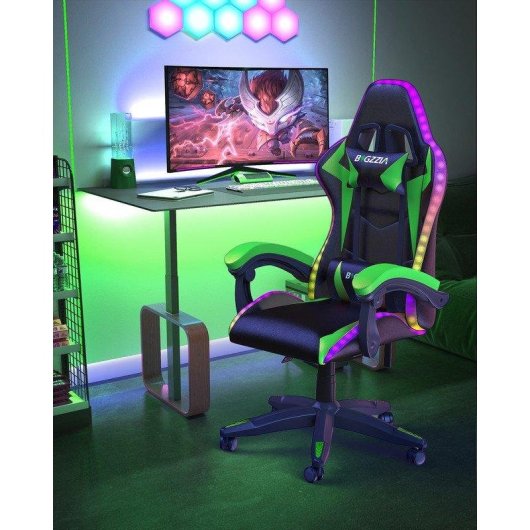 Chaise Gaming Naspaluro RGB LED Support Lombaire Repose-bras