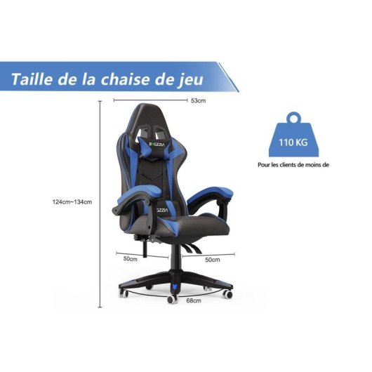 Chaise Naspaluro Ergonomique Gaming Noir et Bleu Réglable