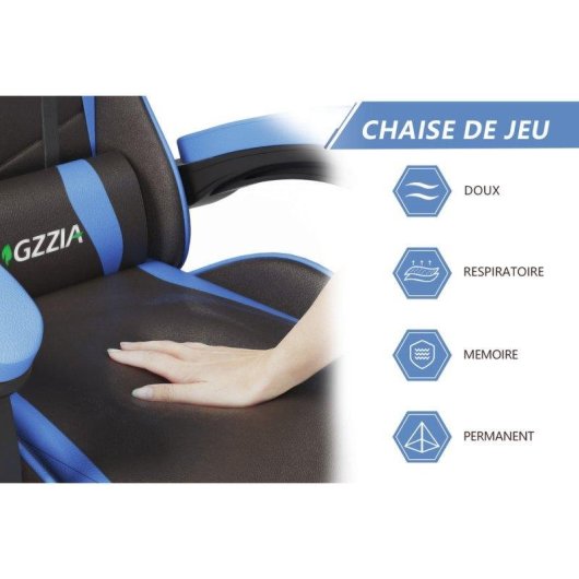 Chaise Naspaluro Ergonomique Gaming Noir et Bleu Réglable