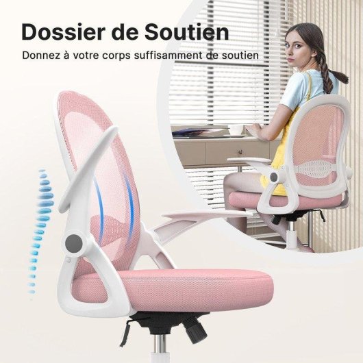 Chaise de bureau Naspaluro rose, ergonomique et maille respirante