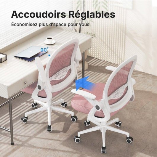 Chaise de bureau Naspaluro rose, ergonomique et maille respirante