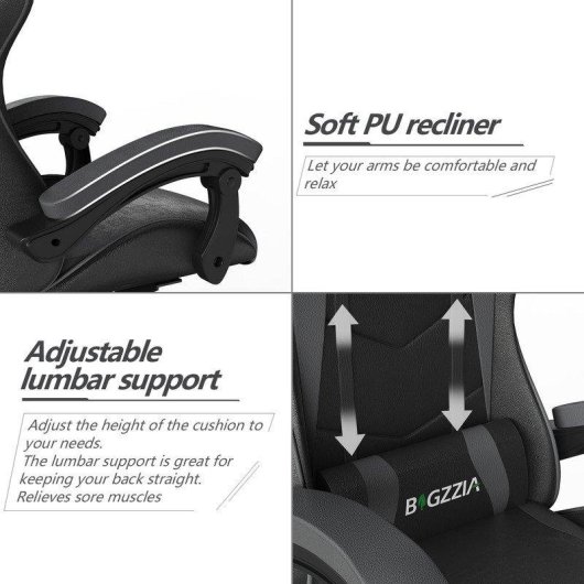 Silla gaming Naspaluro ergonómica piel sintética soporte lumbar reclinable