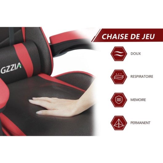Chaise de bureau Naspaluro Gaming ergonomique réglable noir rouge