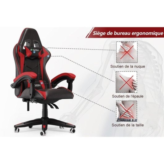 Chaise de bureau Naspaluro Gaming ergonomique réglable noir rouge