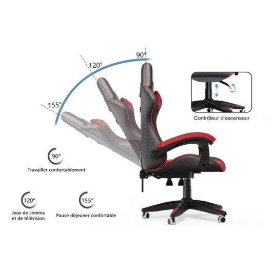 Chaise de bureau Naspaluro Gaming ergonomique réglable noir rouge