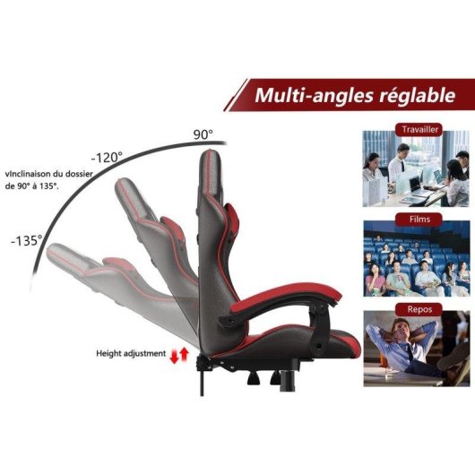Chaise de bureau Naspaluro Gaming ergonomique réglable noir rouge
