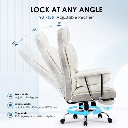 Chaise de bureau Naspaluro cuir PU haut dossier repos-pieds