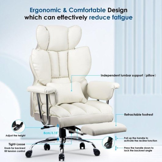 Chaise de bureau Naspaluro cuir PU haut dossier repos-pieds