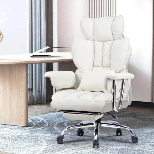 Chaise de bureau Naspaluro cuir PU haut dossier repos-pieds